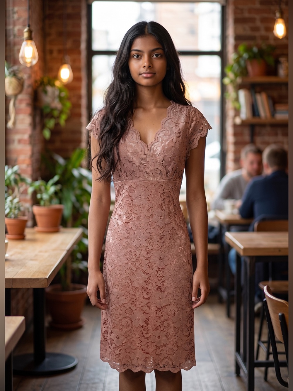 MARINA Mauve Pink Scallop Lace V-Neck Sheath
Midi Dress Size 12